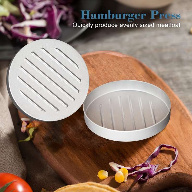 1pc Non-Stick Manual Burger Press Durable Metal Meat Veggie Grill Mold with Ergonomic Handl