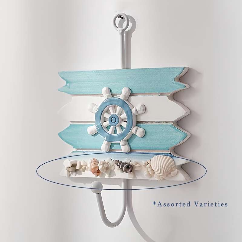 1pc Nautical Wooden Key HookWall Mounted Storage Organizer with Easy InstallMulti-functional H