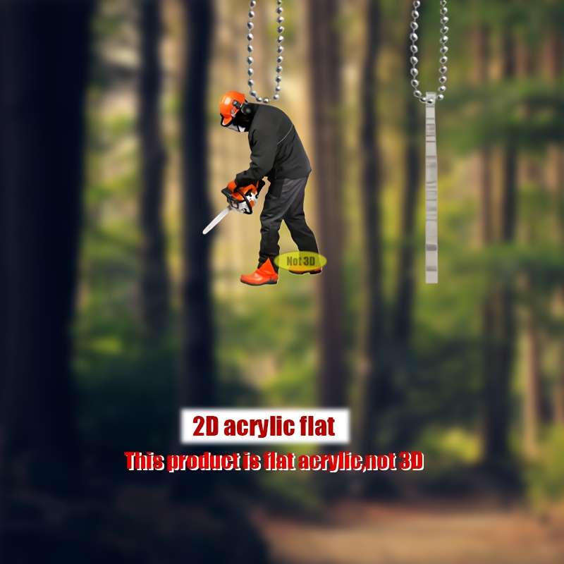 1pc 2D Flat  Acrylic  Design Pendant Worker Using Chainsaw Themed Durable with Chain fo