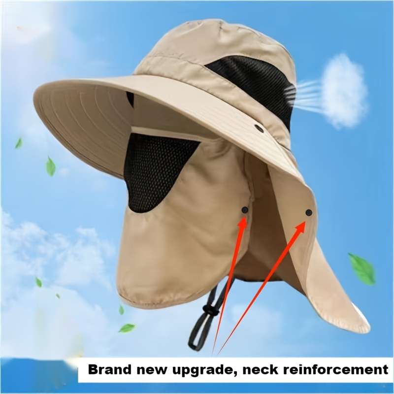 1pc Outdoor Sun Hat with Wide Brim UV Protection Neck Cover for Cycling Fishing Hiking Knitte