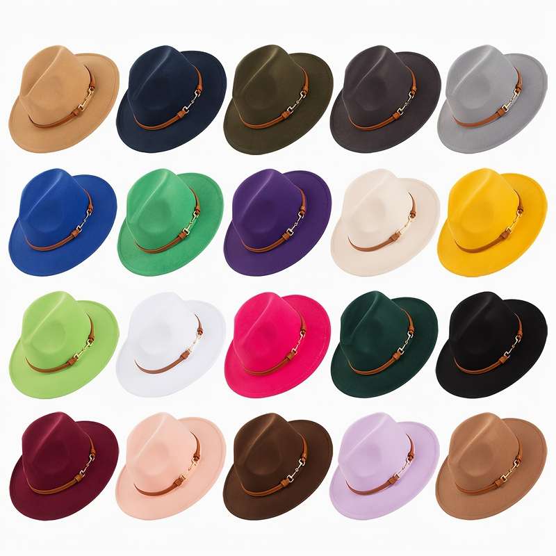 1pc Stylish Unisex Jazz Hat With Detachable Belt Buckle British Retro Design With Large Brim And