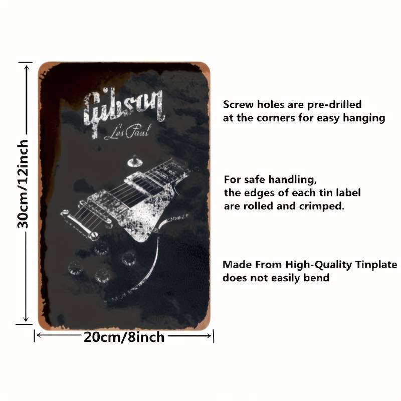 1pc Gibson Les Paul Guitar Metal Tin Sign Vintage Wall Art  20.32x30.48 cm Decorative Plaque f