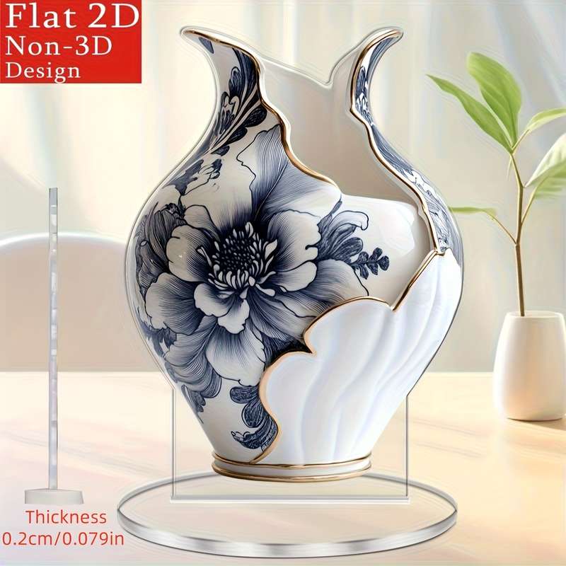 1pc 2D Flat   Bohemian Acrylic Decorative Vase with Elegant Floral Design  Base White
