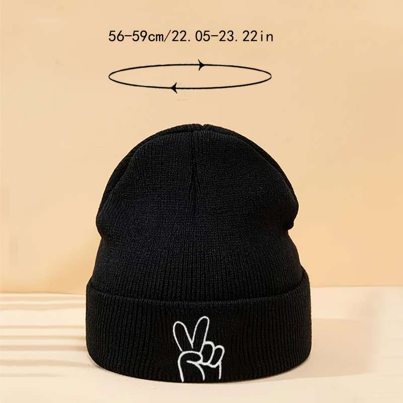 1pc One Pack Gesture Pattern Embroidered Knitted Hat Fashionable and Versatile Same Model for Men