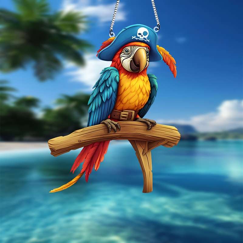 1pc 2D Flat  Bohemian  Pirate Parrot Hanging Decor Colorful Acrylic Bird Ornament with Wooden P