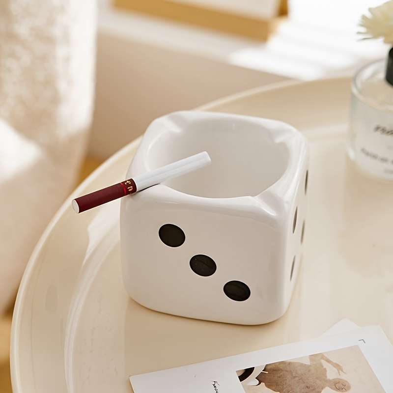 1pc Premium Ceramic Dice Ashtray for Living Room Coffee Table Rectangular Decorative Art Home Deco