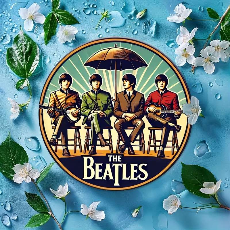 1pc 2D Flat  20.32 x 20.32 cm Retro-Style Aluminum Wall Art Sign The Beatles Design Vibrant