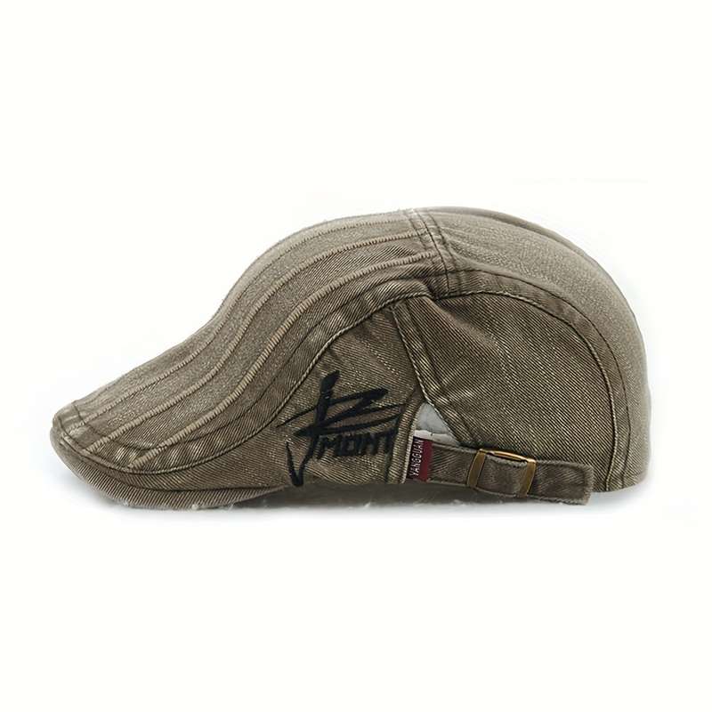 1pc Vintage Cotton Newsboy Cap with Letters Adjustable Unisex Beret Hat for Men Women Soft S