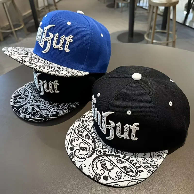 1pc Unkut Embroidered Snapback Hat Unisex Nylon Streetwear Cap Adjustable Bandana Brim Breathable