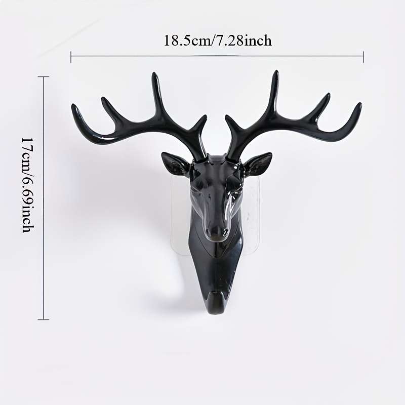 Deer Antler Wall Hook  Black Plastic  Easy-to-Install No-Drill Key Holder  Stylish  Fu