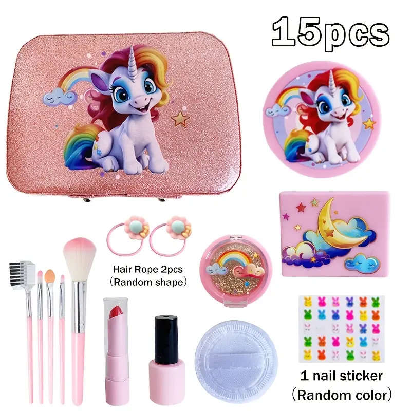 15pcs Play Makeup Set With Simulated Lipstick Powder Eye Shadow Nail Polish Blush And Other Toy Mode
