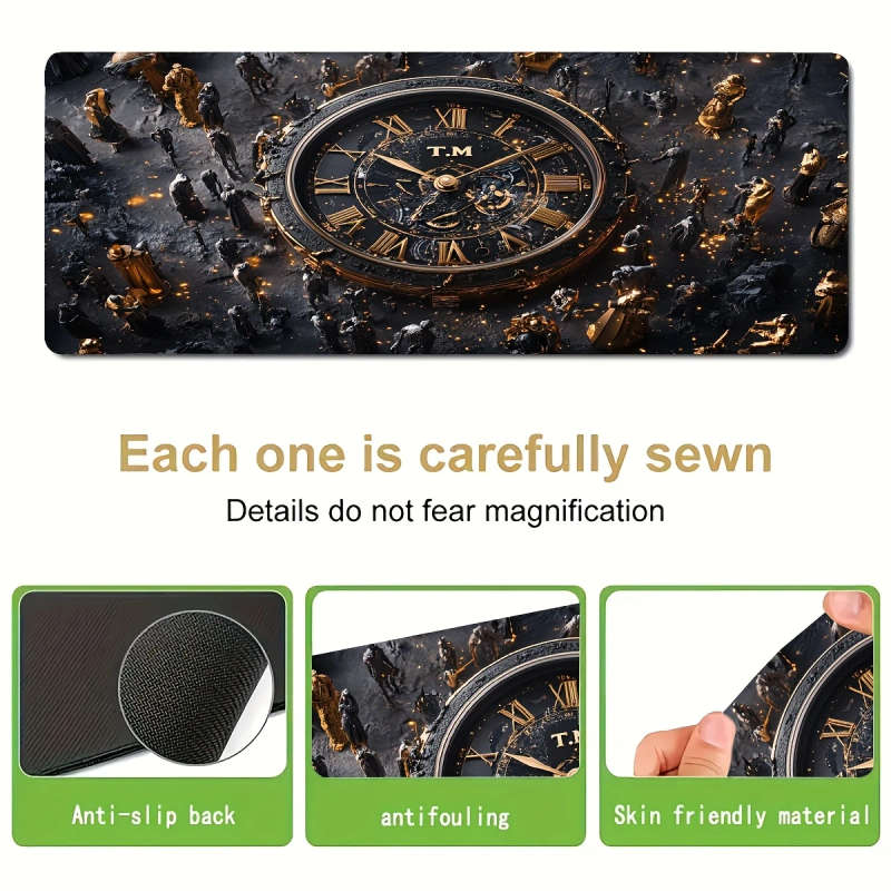 1pc 30x80cm Luxurious Black And Golden Mechanical Clock Pattern Mouse Pad