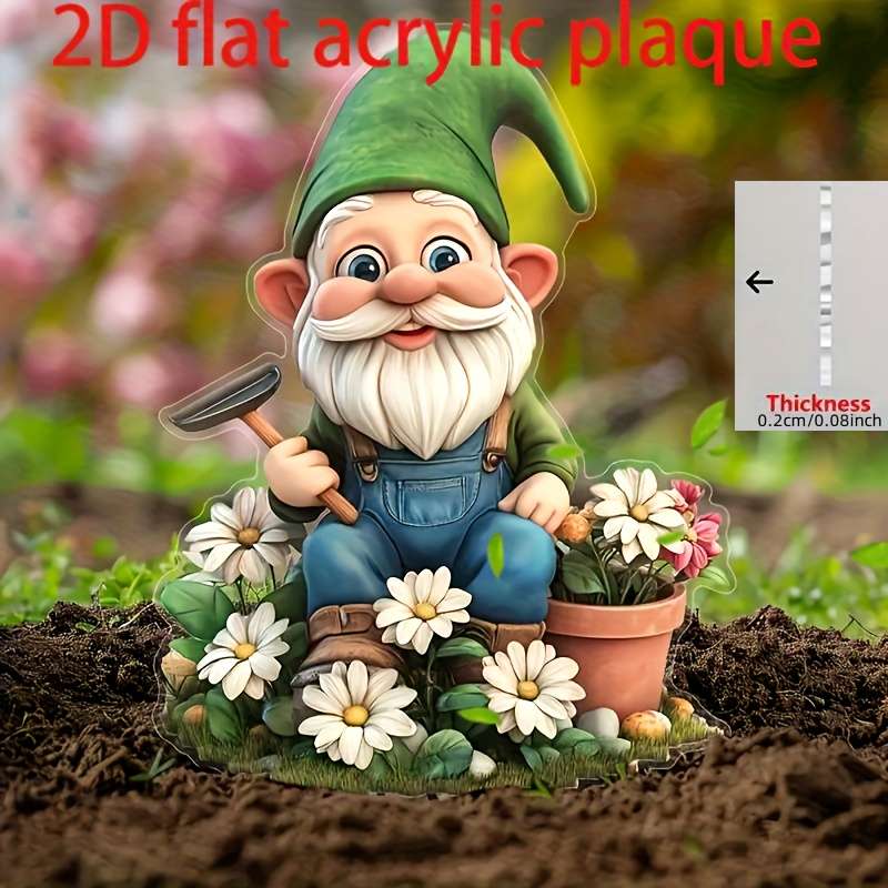 1pc 2D Flat  A  Printed Acrylic Garden Gnome Decoration Perfect for Outdoor Use in Gardens Law