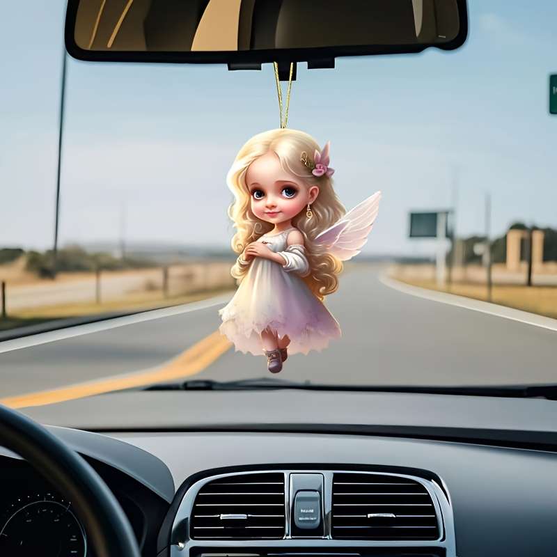 1pc 2D Flat    Acrylic Angel Fairy Pendant Cute Car Interior Decoration with White Wings P
