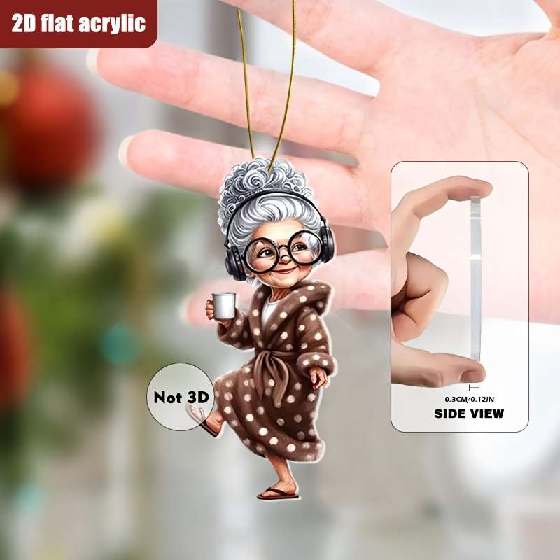 1pc 2D Flat   Cute Fashionable  Acrylic Grandma Pendant Charming Brown Dress Headpho