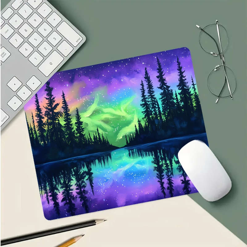 1pc 21x26cm Aurora Forest Nightscape Gaming Mouse Pad Soft Washable Non-Slip Rubber Base