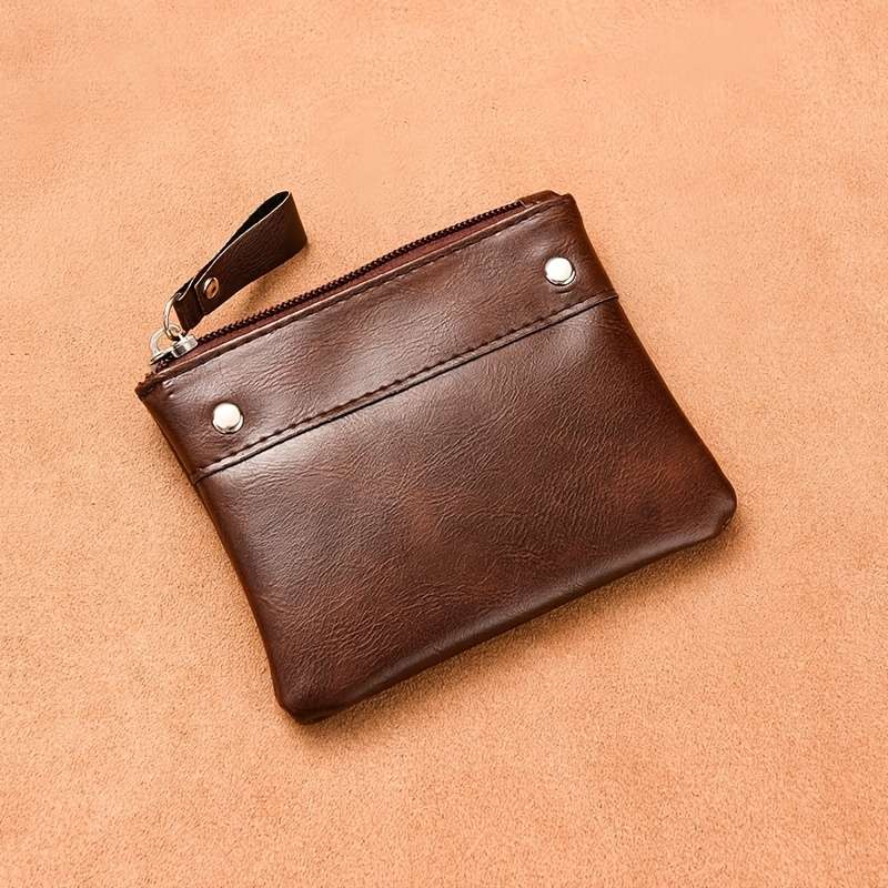 1pc One Men's retro solid color short wallet zipper card holder coin purse. Father's Day gift bi