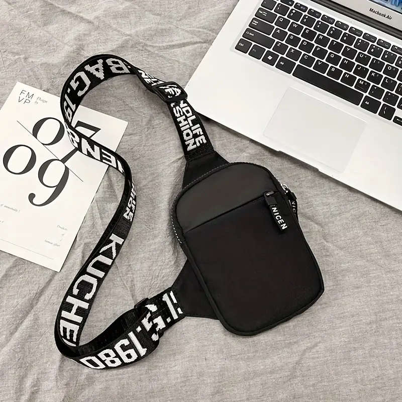 1pc Trendy Men's Nylon Chest Bag with Headphone Design Casual Mini Crossbody Satchel Sporty Adjustab