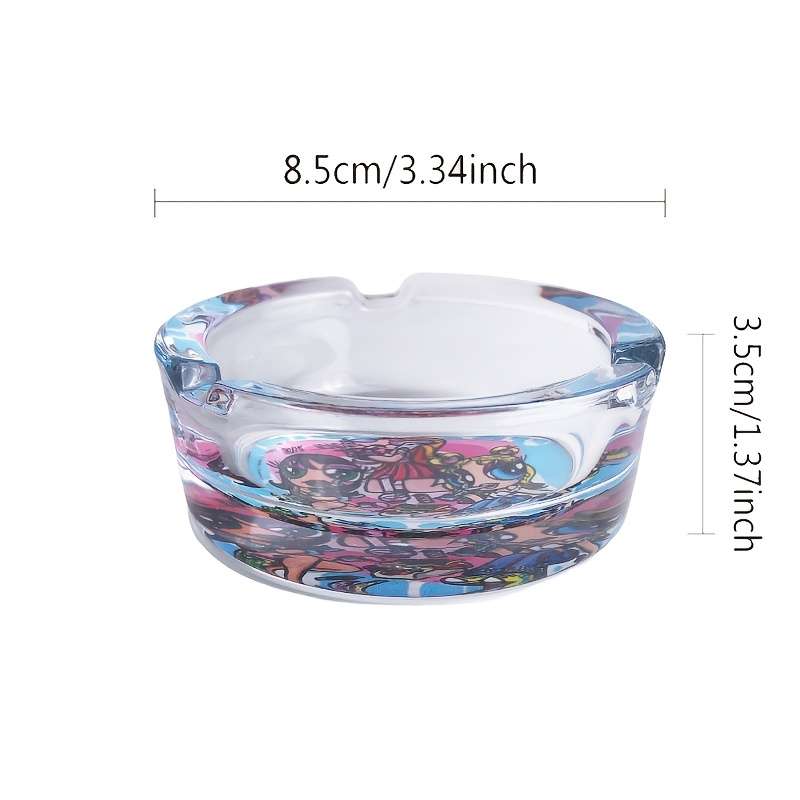 1pc Glass Cartoon Pattern Round Smoke Ashtray 8.48cm Neutral Novelty Gift Christmas Gift for Ho
