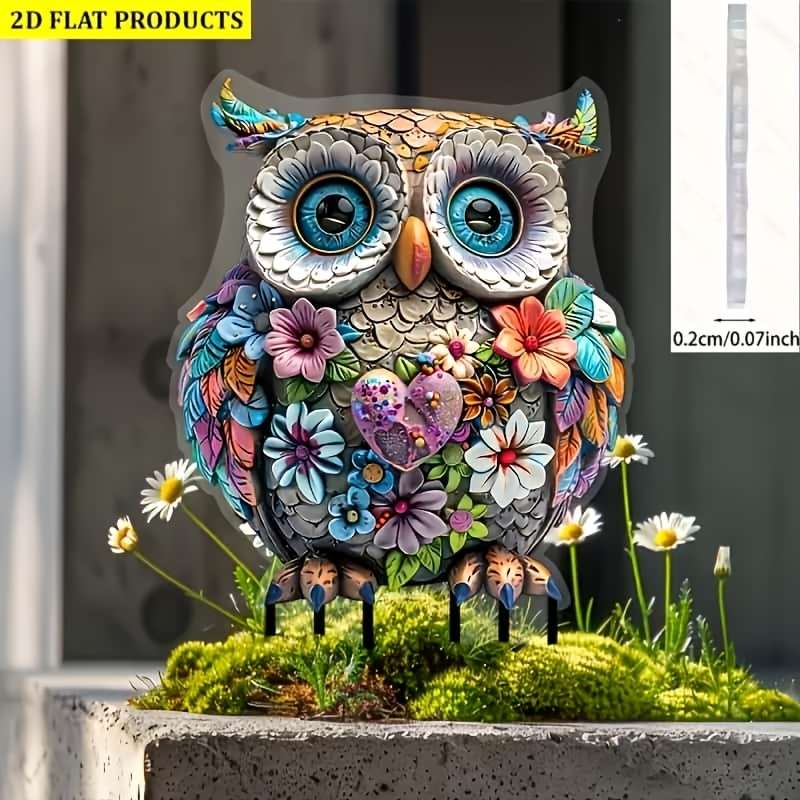 1pc 2D Flat    Fantasy Bohemian Style Acrylic Owl Garden Ground Insert
