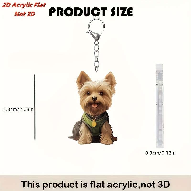 1pc 2D Flat   Cute and Charming Yorkshire Terrier Puppy Acrylic Keychain Fashionable Animal Pen