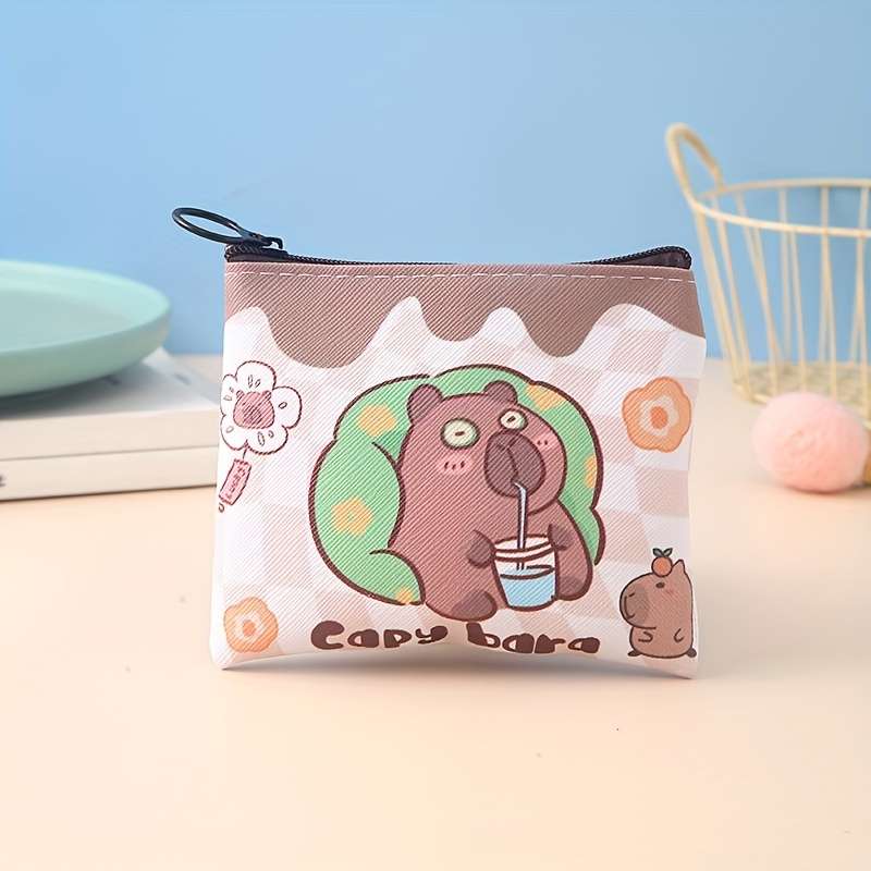1pc Cute Cartoon Capybara Mini Wallet Multi-Functional Travel Accessory With Coin Storage And M
