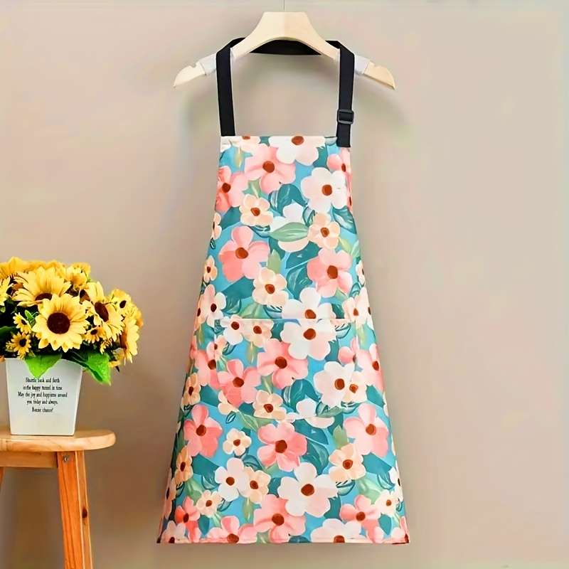 1pc Chic Waterproof Oil-Resistant Kitchen Apron for Women Durable Perfect for Cooking Bak