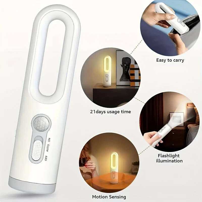 1Pc Modern Led Motion Sensor Night Light With Flashlight Function Portable Usb Rechargeable Adjustab