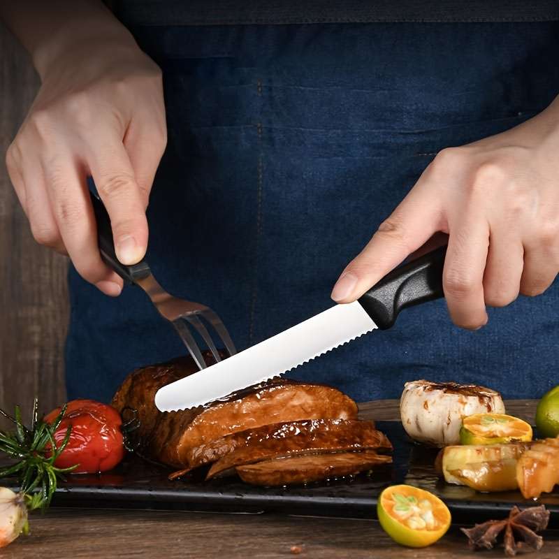 6pcs Vibrant Color Kitchen Knives Set Premium Stainless Steel Serrated Bread Tomato Cuttin