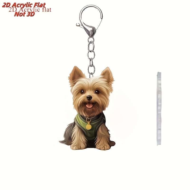 1pc 2D Flat   Cute and Charming Yorkshire Terrier Puppy Acrylic Keychain Fashionable Animal Pen