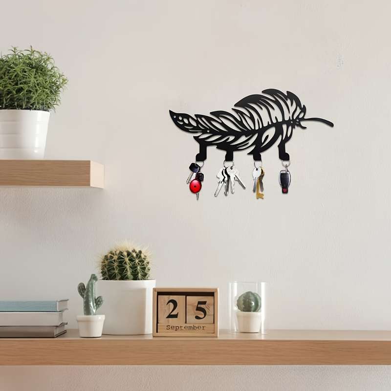 Boho-Chic Metal Feather KeychainEasy Install Wall Hook for Keys Coats  MorePerfect for Hallw