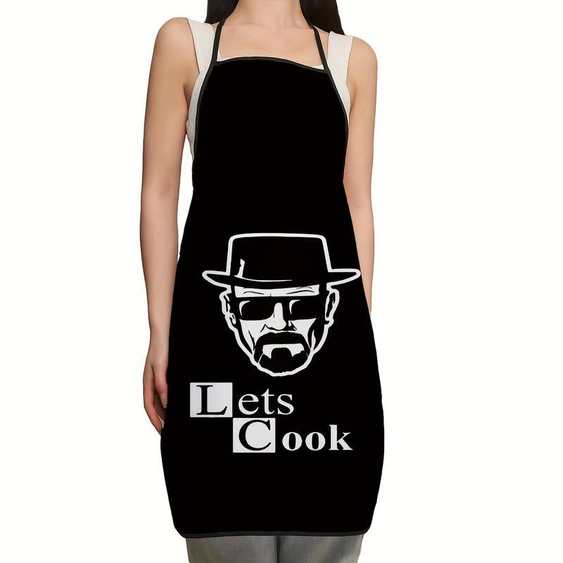 1pc Stylish Letter Print Chef Apron Durable Polyester Woven Design for Kitchen Dining Use Sho