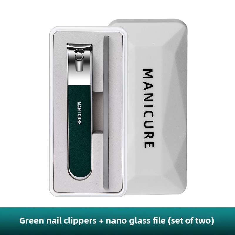 2pcs Classic Stainless Steel Nail Clippers and Nail File Set with Storage Case Sharp Concave E