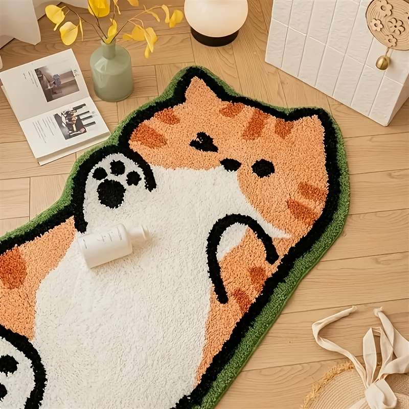 1Pc White edge Of belly cat 50x160cm 19.69x62.99inch Floor Mat