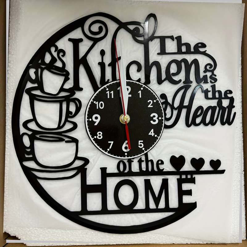 1pc inthetime Vintage Vinyl Record Wall Clock "The Kitchen is the Heart of the Home" Design with