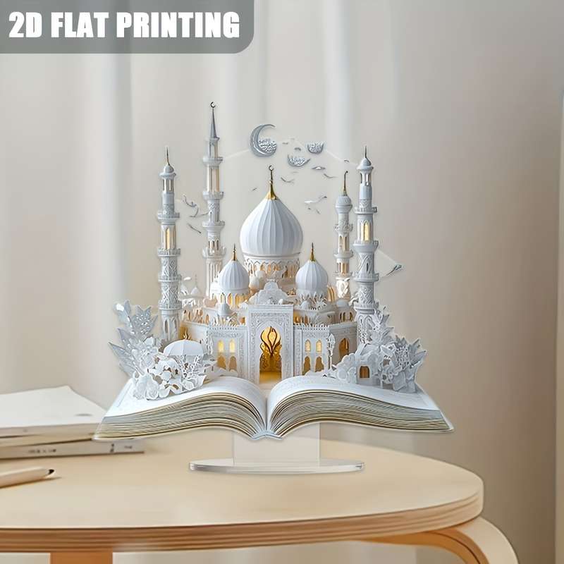 1pc 2D Flat   Acrylic An art decorative style acrylic mosque with open Quran design suita