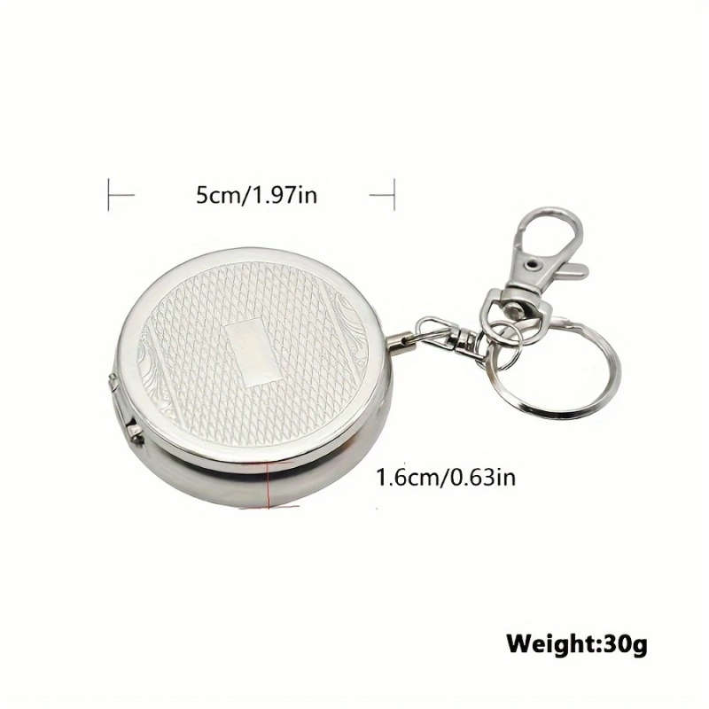 1pc Stainless Steel Round Ashtray with Key Ring No Battery Required Color sent randomly