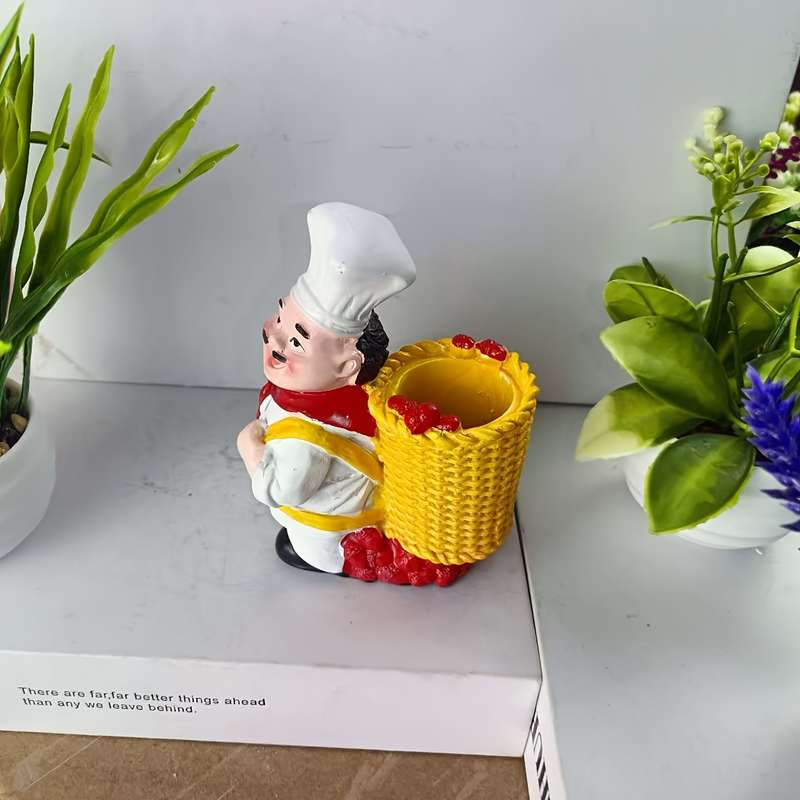 1pc Chef Figurine Toothpick Holder ABS Resin Kitchen Decor with Basket Ideal for Hanukkah F