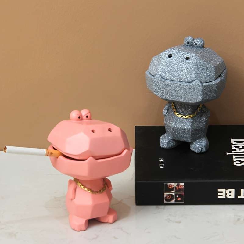 1pc Cute Hippo Resin Ashtray with Lid Pink Gray Blue Glittery Designs Fun Home Office D