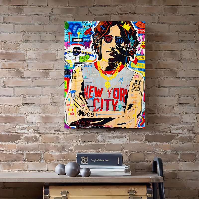 1pc  Framed John Lennon Pop Art Canvas Print Style Graffiti Wall Decor 29.97x39.88 cm Vibran
