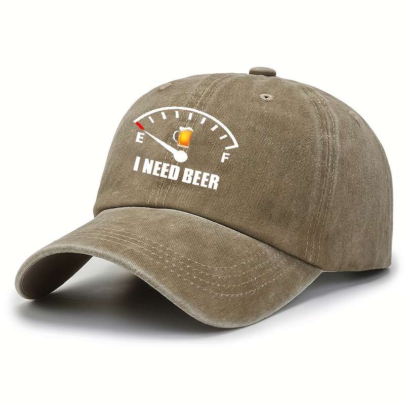 1pc Beer Theme Washed Cotton Baseball Cap Adjustable Hat For Men And Women