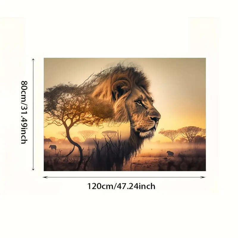 1pc Frameless Modern Abstract Lion Canvas Wall Art 79.98x119.99cm Power-Free White for Living Room a