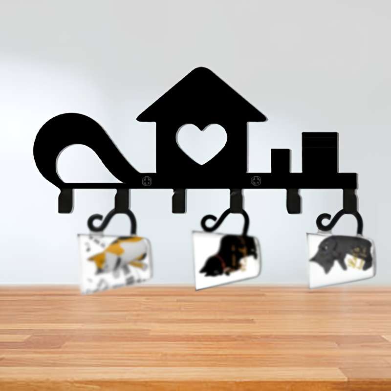 1pc Love House Metal Wall-Mounted Key Hook RackStylish Decorative Organizer for Keys Coats Hats