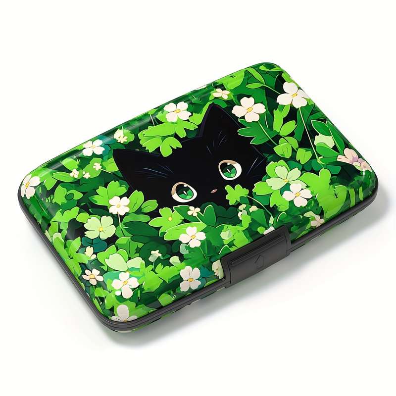 1pc Cat Illustration RFID Blocking Card Holder Wallet for Women C Slim Aluminum Credit Card Case wi