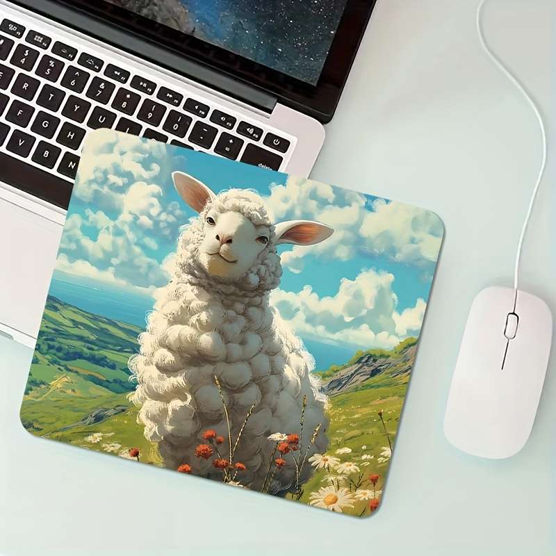 1pc Cute Mousepad With Cartoon Sheep Pattern Design Rubber Material Durable Mousepa