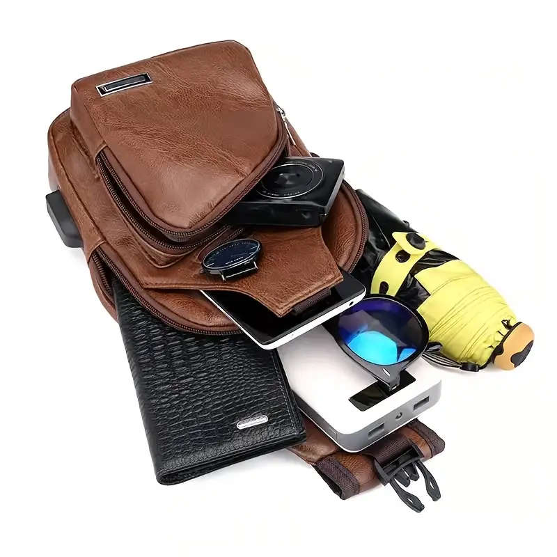 1 PC Men's PU Leather Crossbody Bag