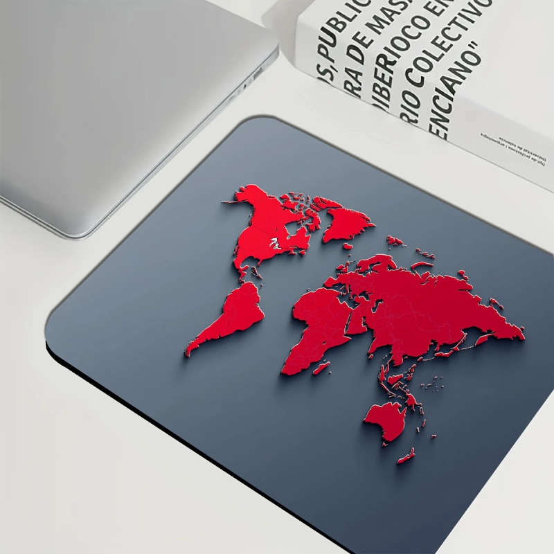 1pc 21x26cm Red World Map Design Mouse Pad Non-Slip Waterproof Washable Desk Mat