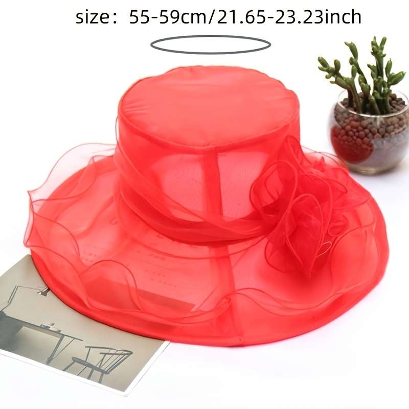 1pc Foldable Flower Organza Sun Hat Elegant Solid Color Mesh Breathable Travel Beach Hats British S