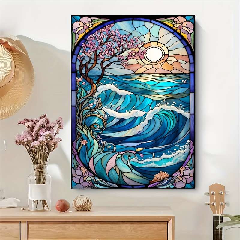 1000pcs Colorful Stained Glass Wave DIY Jigsaw Puzzle for Adults Vibrant Ocean Suns