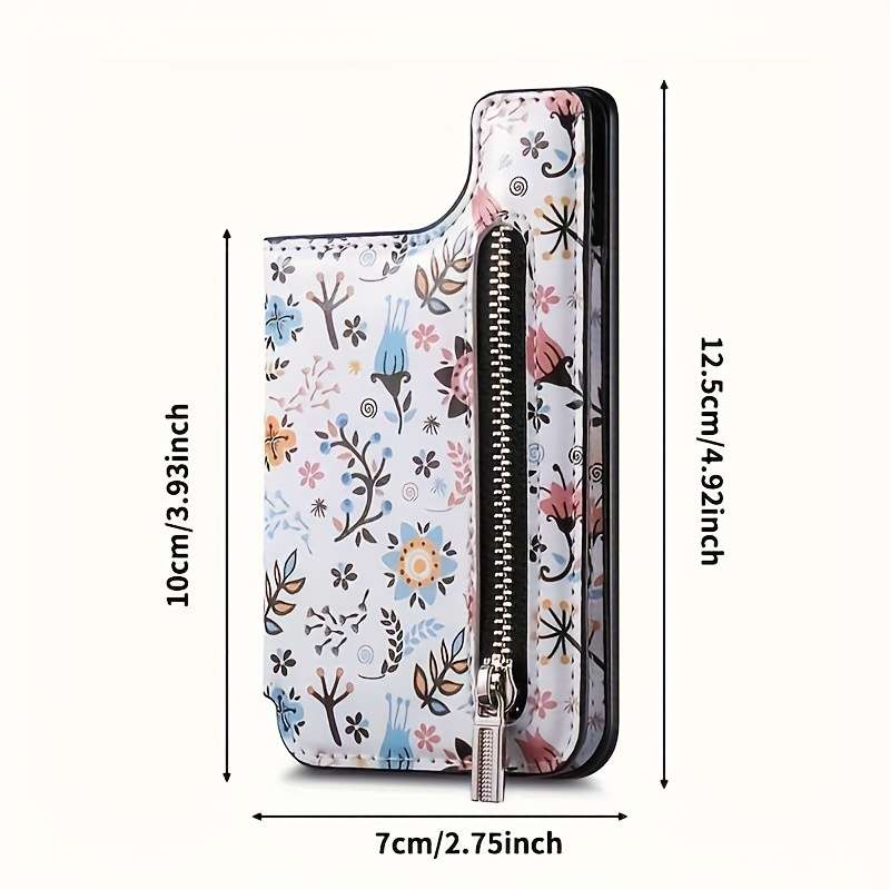 1pc Stylish Floral Mobile Phone Wallet with Zipper Coin Purse And Card Slots Your Basic Phone
